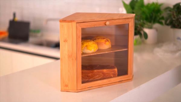 Organize Your Kitchen with Ease: Bamboo Corner Bread Box with Double Layers for Fresh Bread