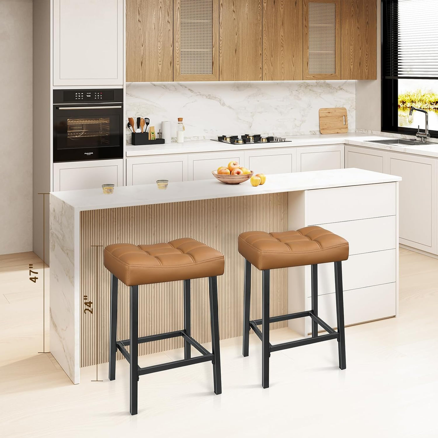 24 Inch Backless Saddle Bar Stools Set of 2 for Kitchen Counter