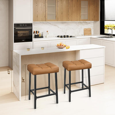 24 Inch Backless Saddle Bar Stools Set of 2 for Kitchen Counter