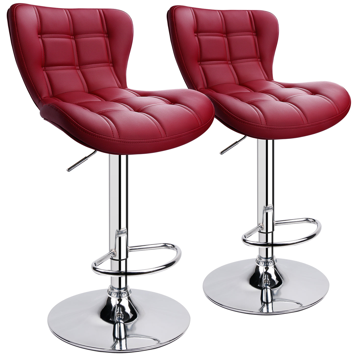 Adjustable Swivel Biscuit Tufted Bar Stools with Gently Curved Design ( Set of 2 )