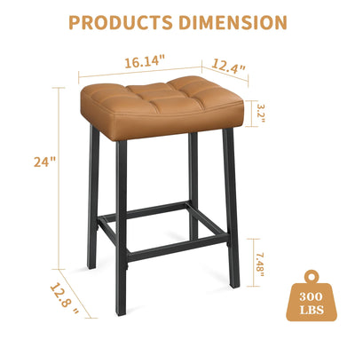 24 Inch Backless Saddle Bar Stools Set of 2 for Kitchen Counter