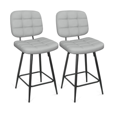 Upholstered Metal Base Barstool with Back and Footrest, for Dining Room Counter Island, Set of 2