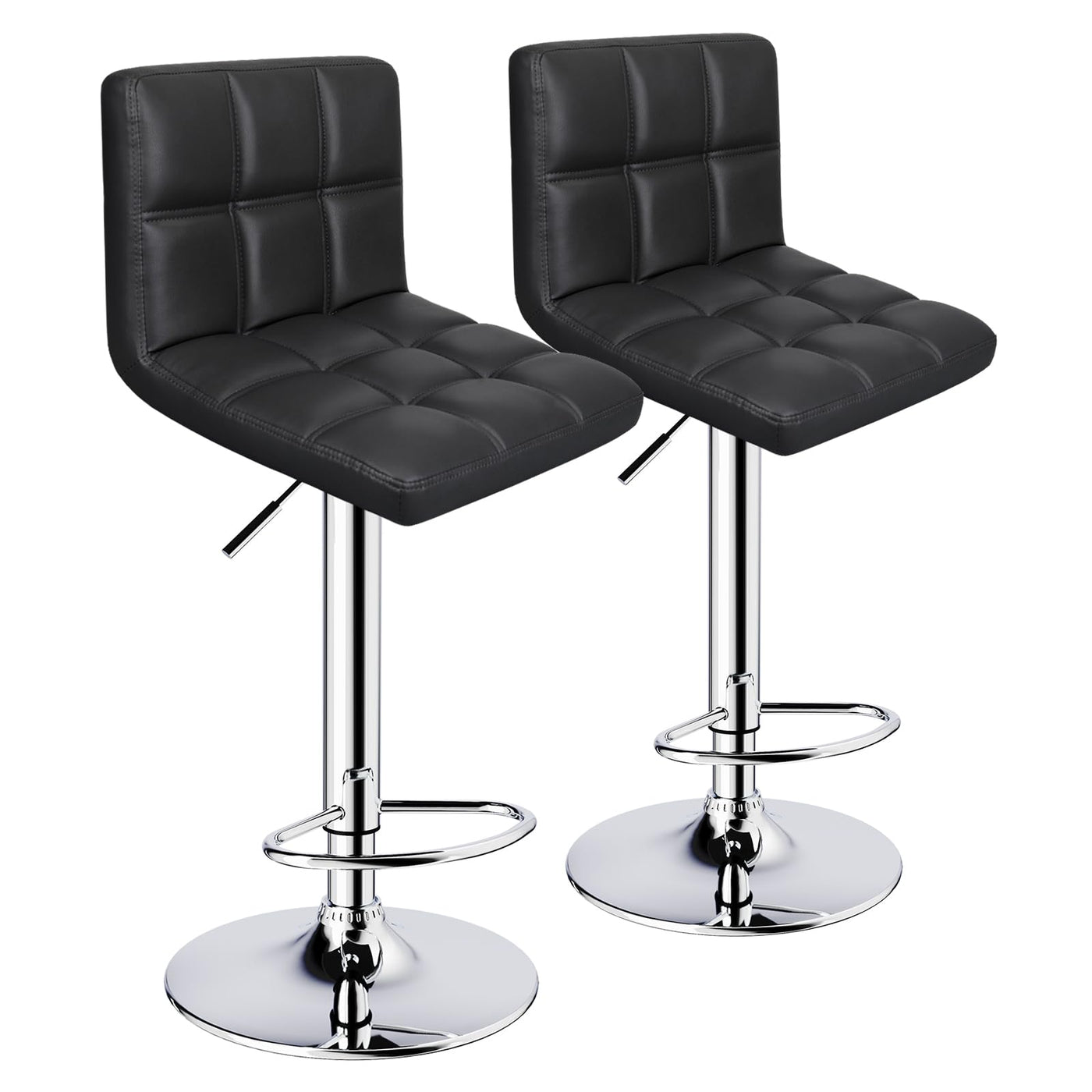 Adjustable Swivel Bar Stools with Square Back, Set of 2