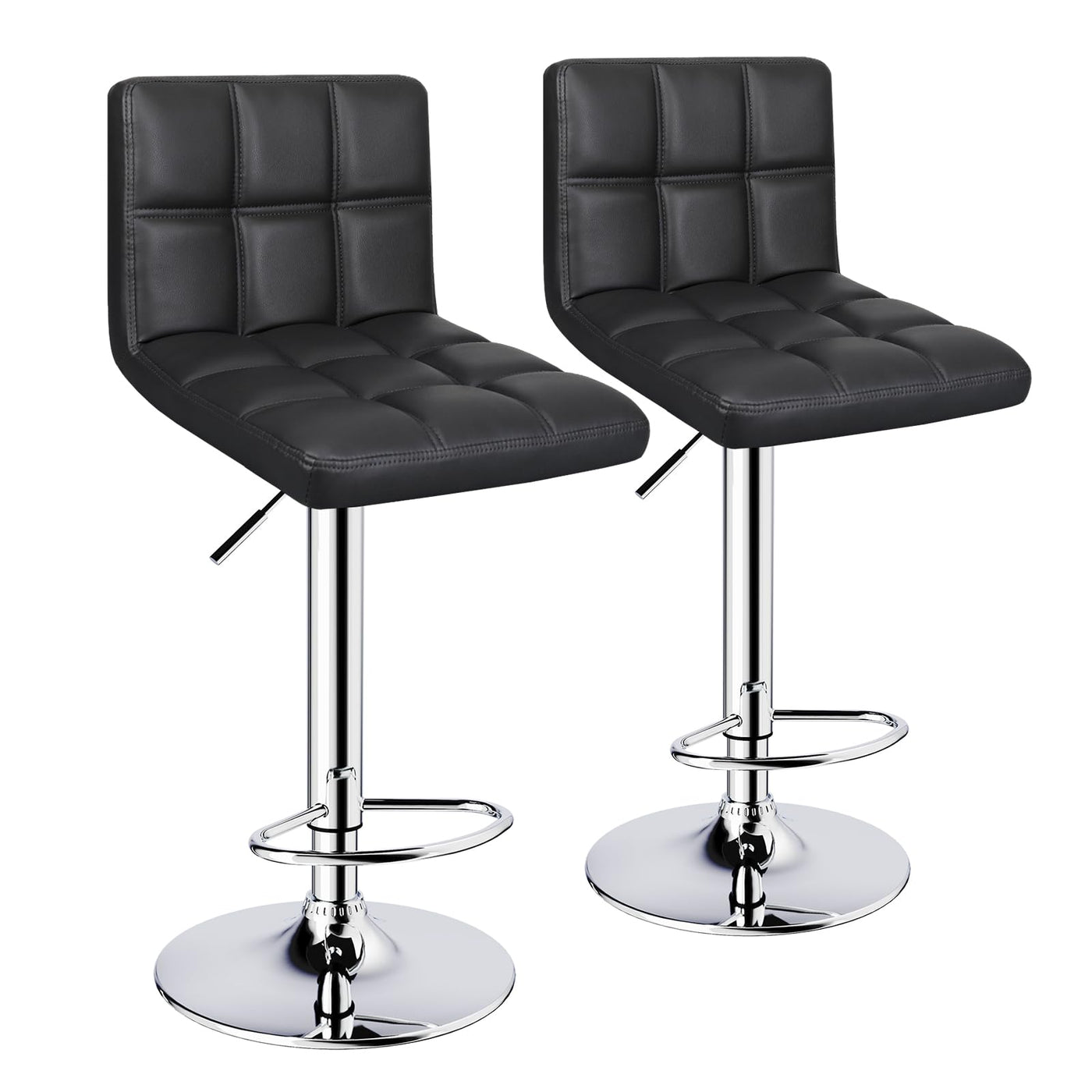 Adjustable Swivel Bar Stools with Square Back, Set of 2