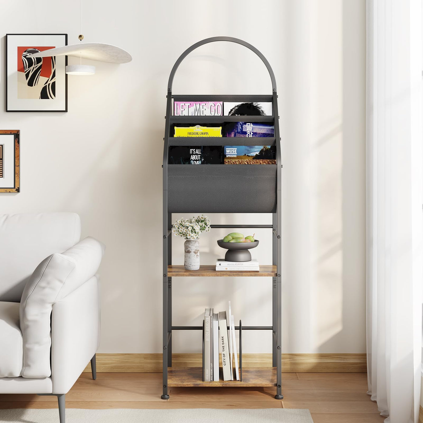 Bookshelf with 3 Tier Vinyl Holder Display Shelf