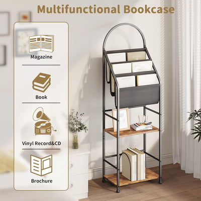 Bookshelf with 3 Tier Vinyl Holder Display Shelf