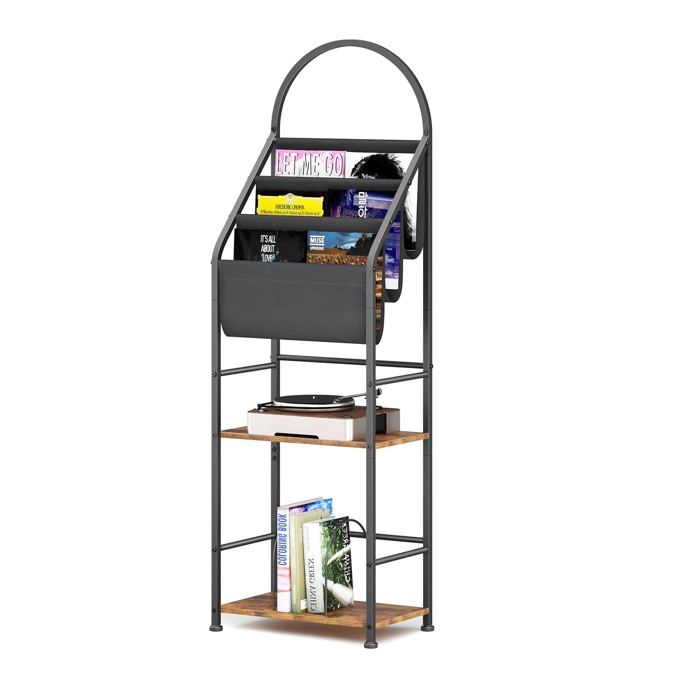 Bookshelf with 3 Tier Vinyl Holder Display Shelf