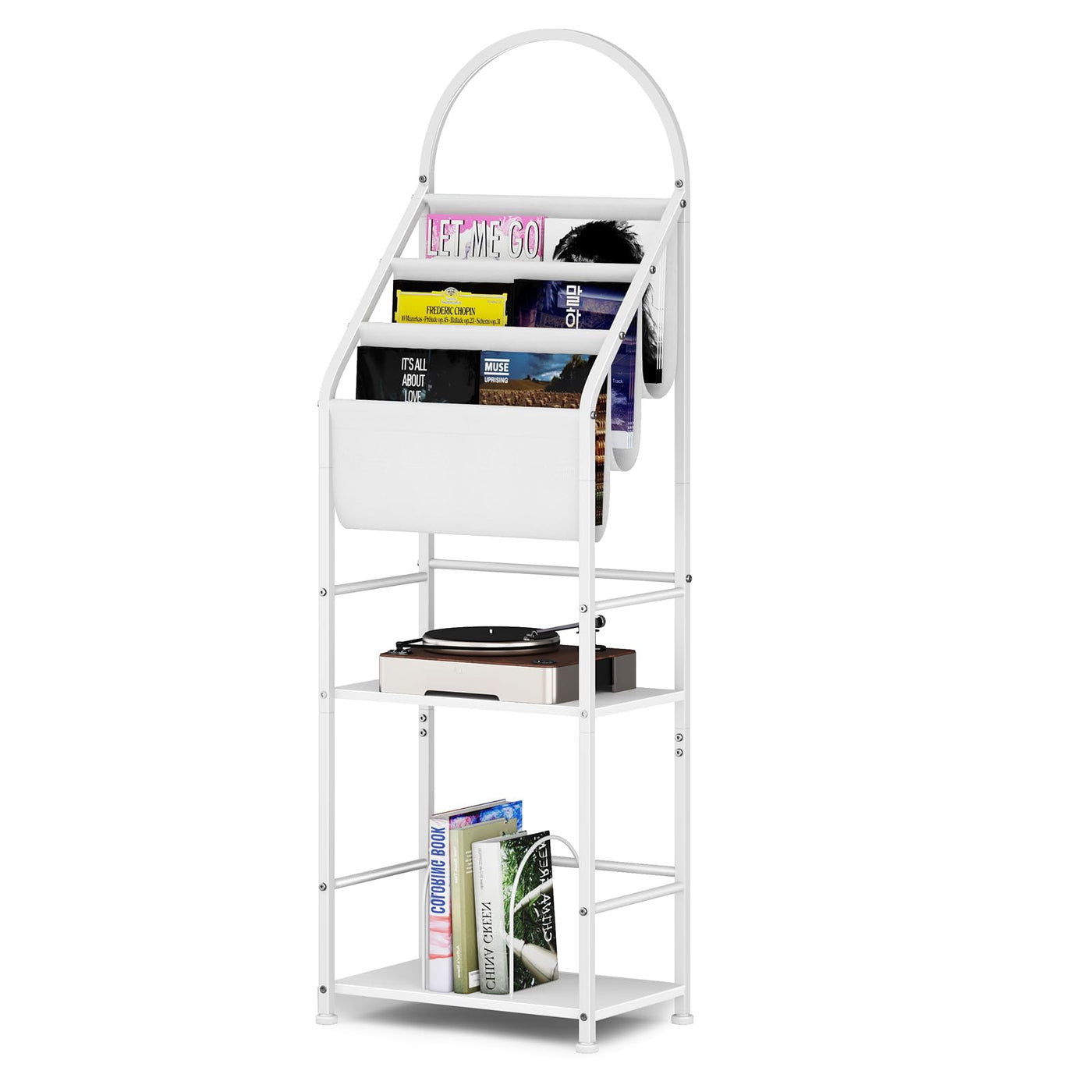 Bookshelf with 3 Tier Vinyl Holder Display Shelf