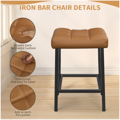 24 Inch Backless Saddle Bar Stools Set of 2 for Kitchen Counter