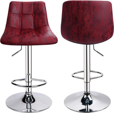 Adjustable Swivel Buttoned Bar Stools with Curved Back, Set of 2