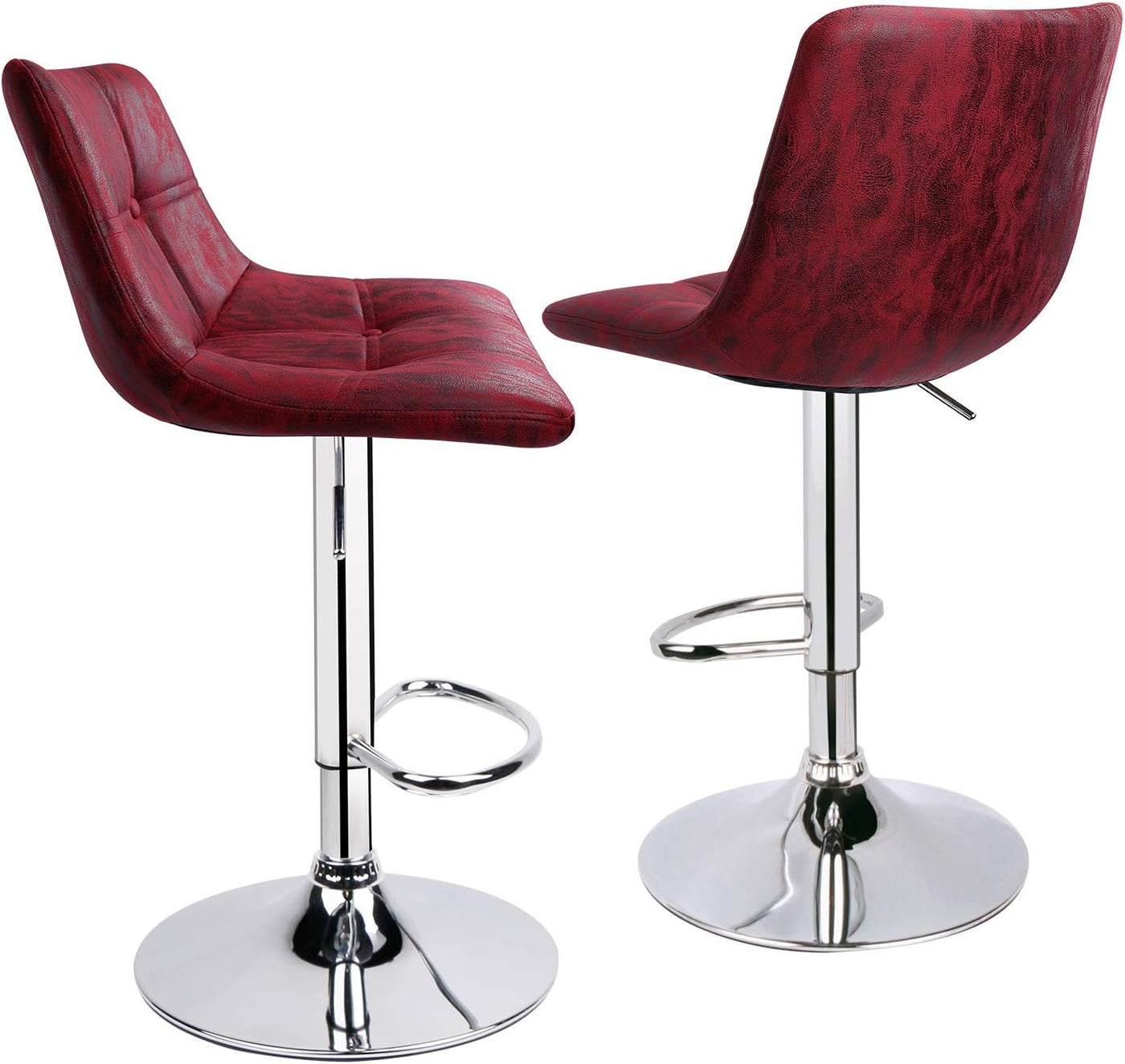 Adjustable Swivel Buttoned Bar Stools with Curved Back, Set of 2