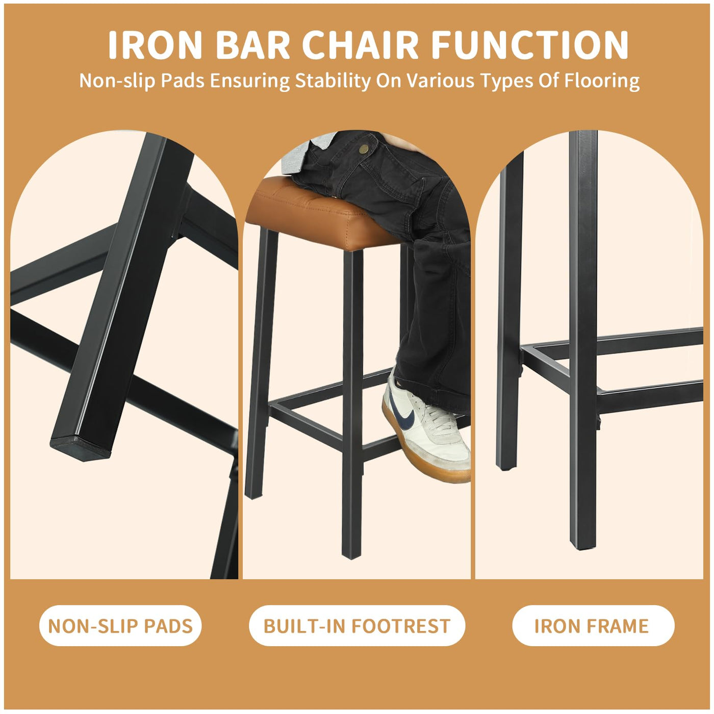 24 Inch Backless Saddle Bar Stools Set of 2 for Kitchen Counter