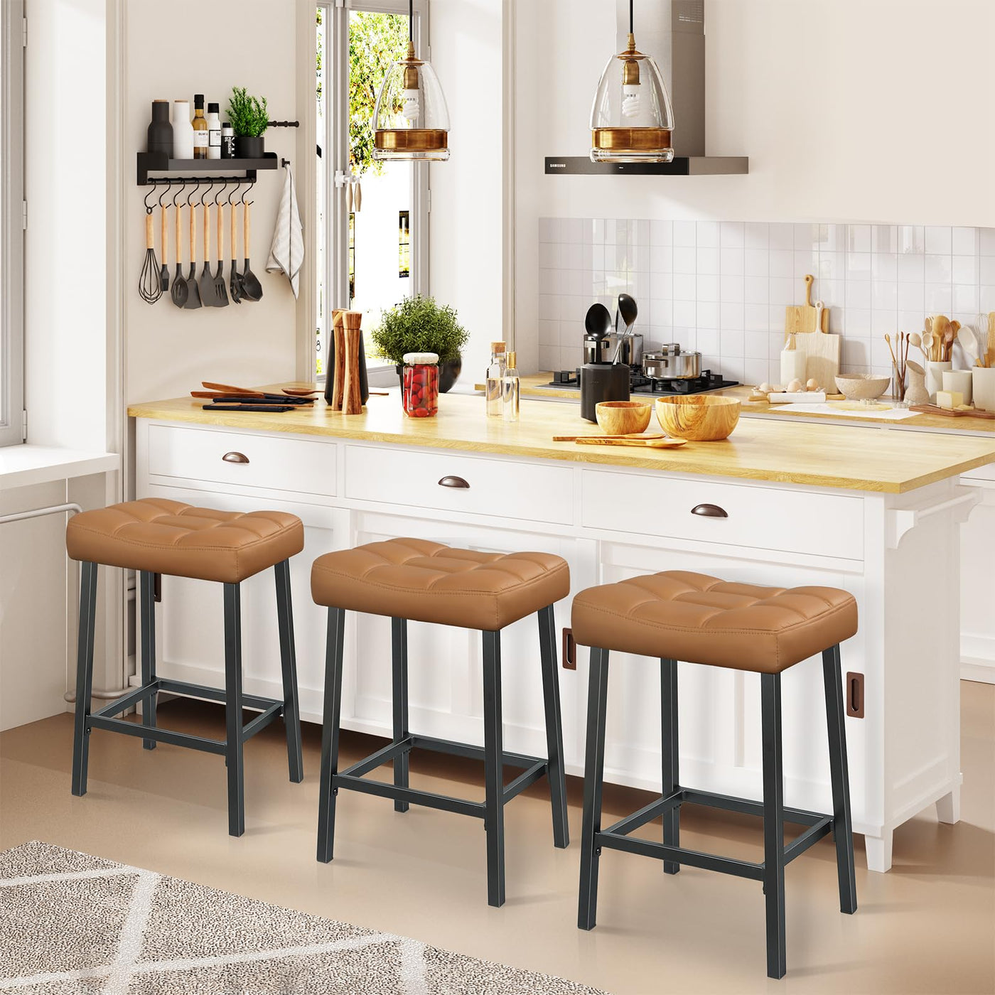 24 Inch Backless Saddle Bar Stools Set of 2 for Kitchen Counter