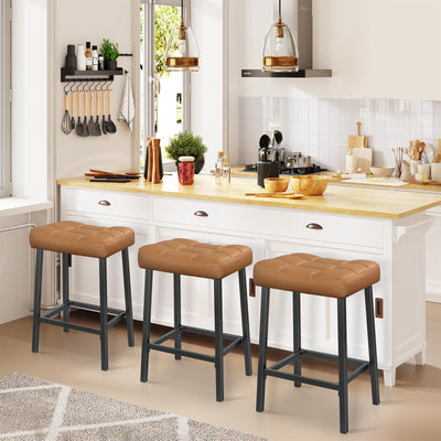 24 Inch Backless Saddle Bar Stools Set of 2 for Kitchen Counter