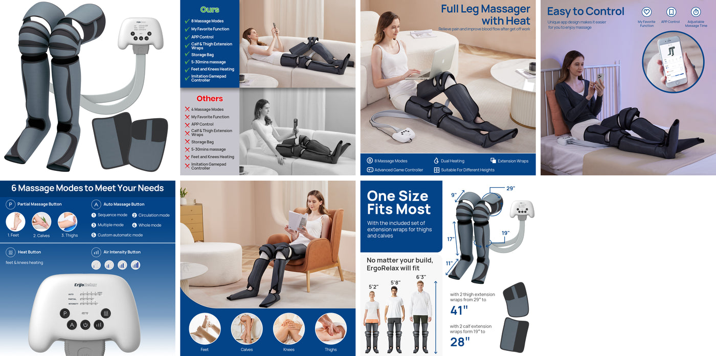 ErgoRelax Leg Massager for Circulation and Pain Relief Air Compression