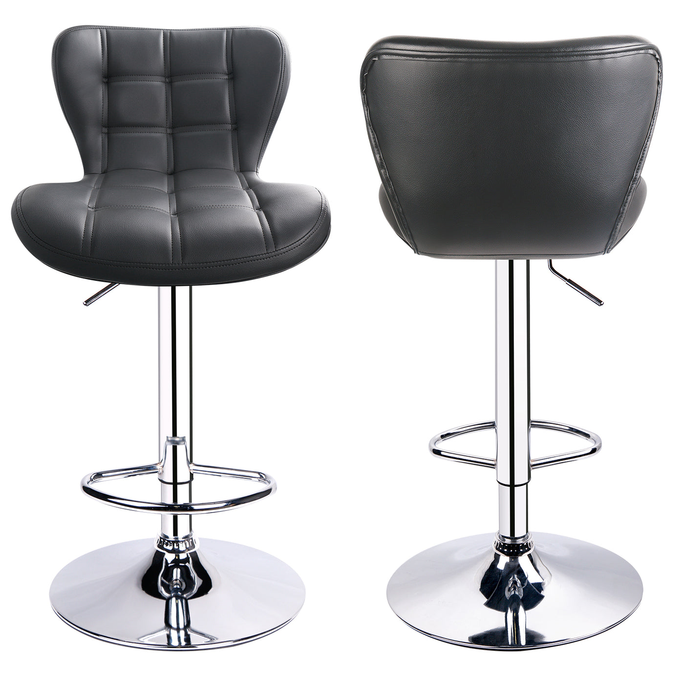 Adjustable Swivel Biscuit Tufted Bar Stools with Gently Curved Design ( Set of 2 )