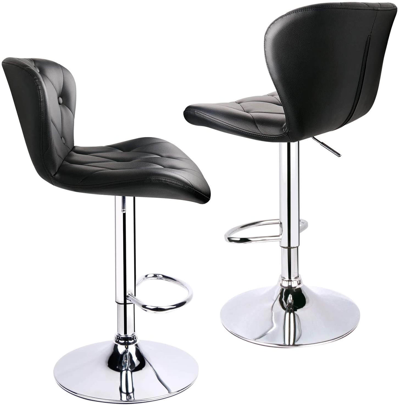 Adjustable Swivel Diamond Button Tufted Bar Stools with Gently Curved Design ( Set of 2 )