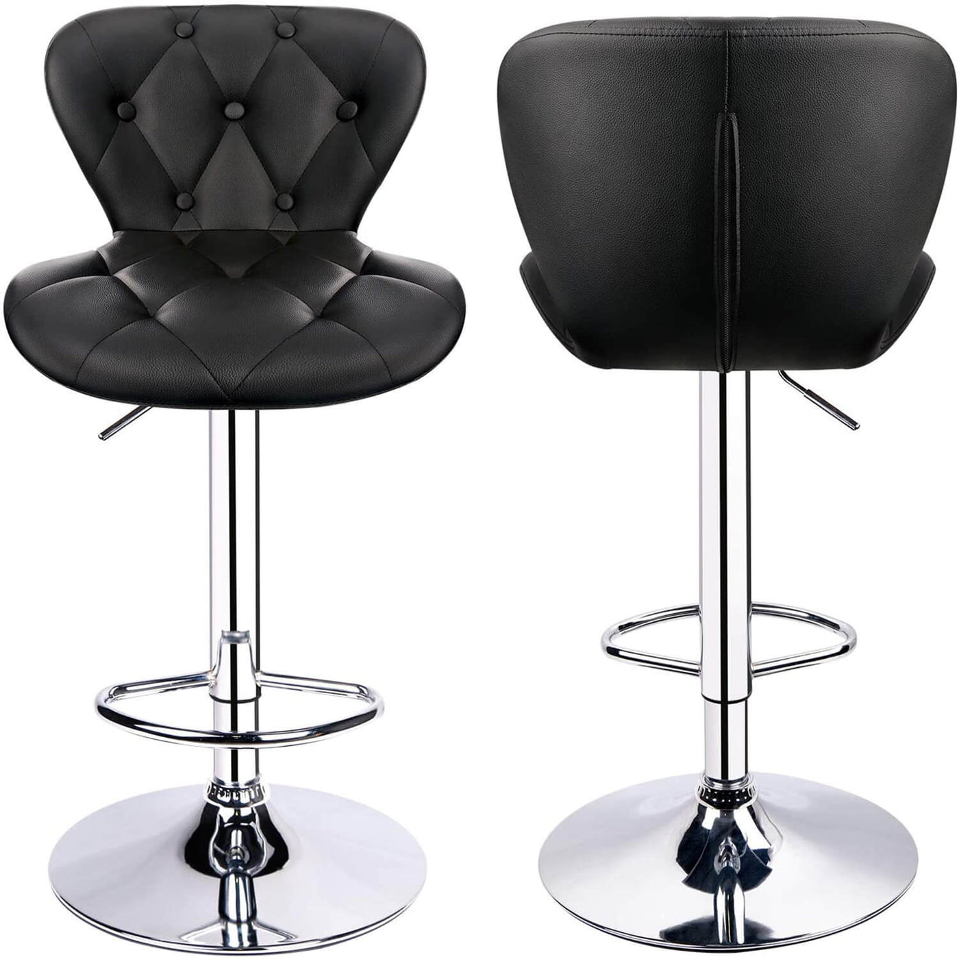 Adjustable Swivel Diamond Button Tufted Bar Stools with Gently Curved Design ( Set of 2 )