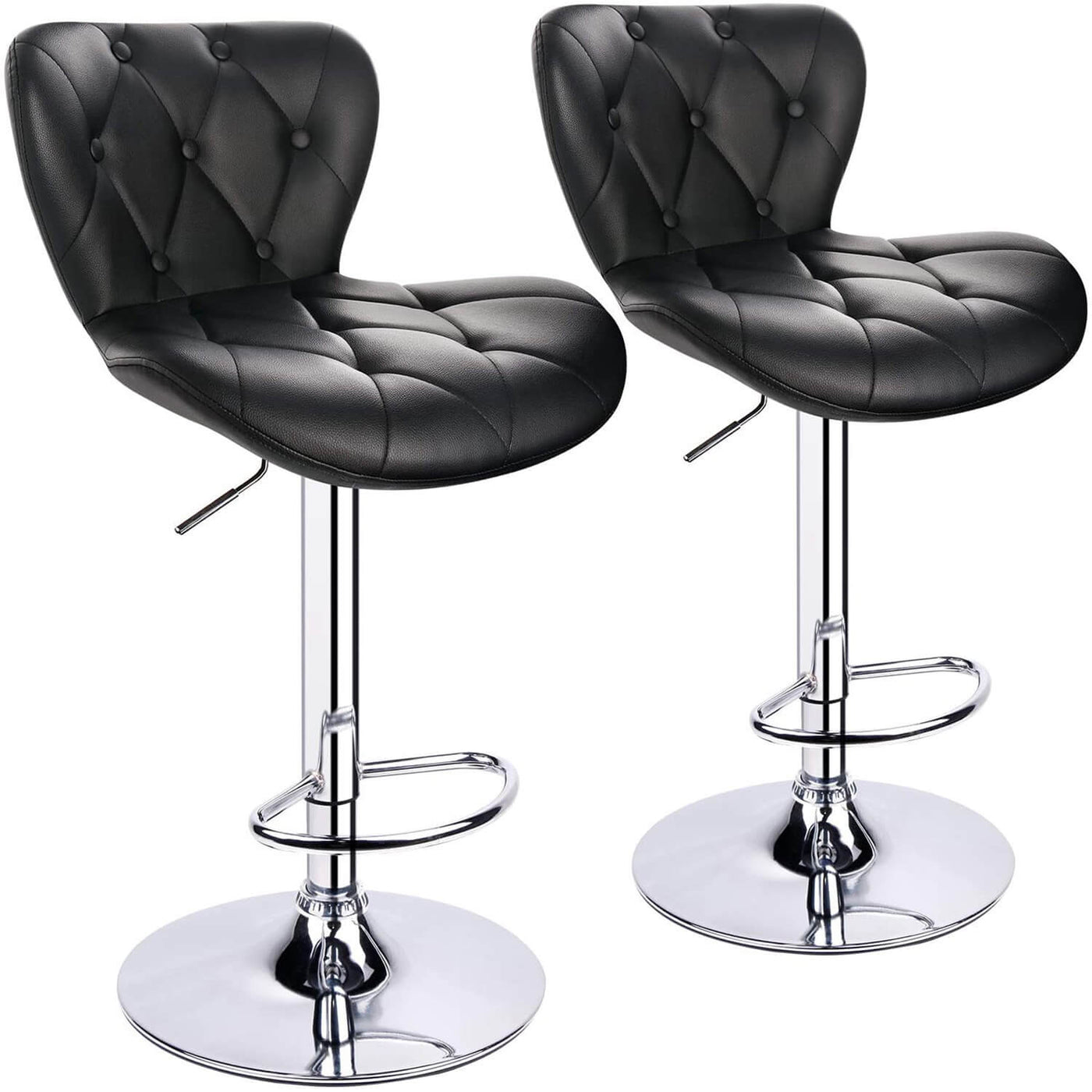 Adjustable Swivel Diamond Button Tufted Bar Stools with Gently Curved Design ( Set of 2 )