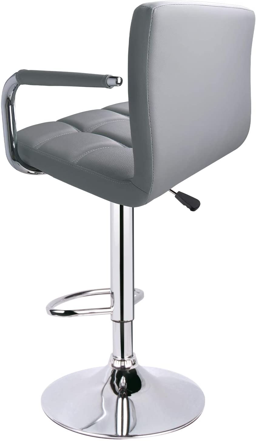Adjustable Square Bar Stools with Arm Rest Light Grey (Set of 2) - HOMEKOKO