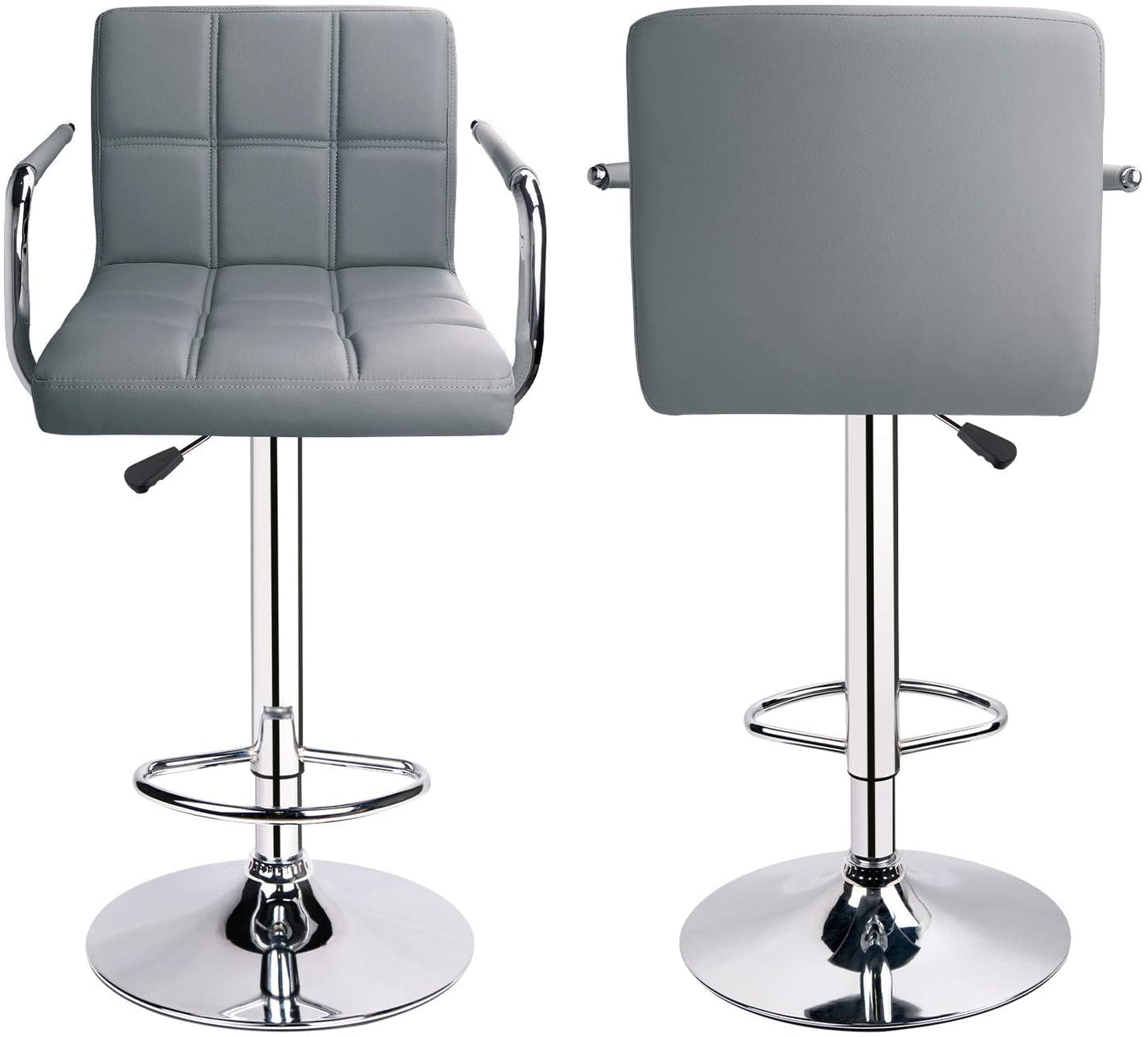 Adjustable Square Bar Stools with Arm Rest Light Grey (Set of 2) - HOMEKOKO