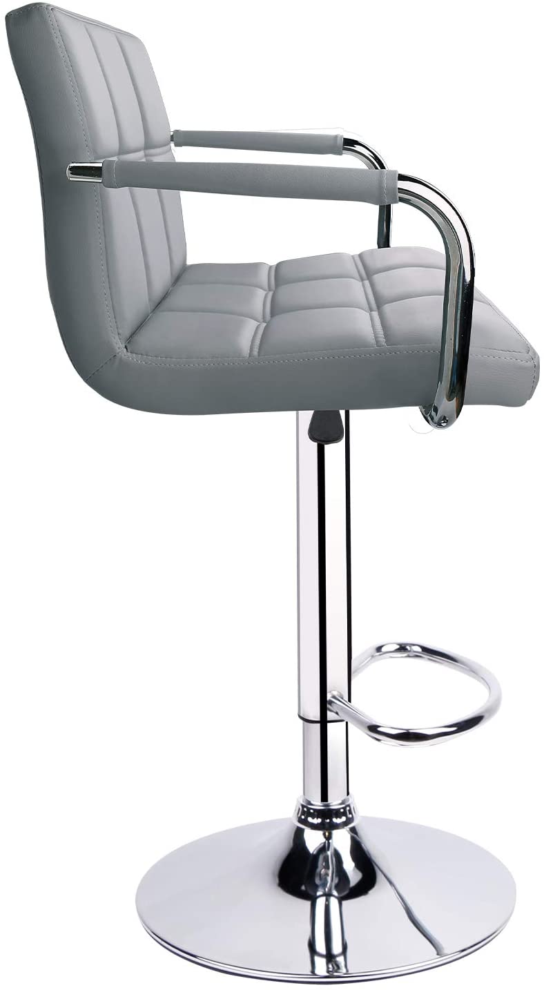 Adjustable Square Bar Stools with Arm Rest Light Grey (Set of 2) - HOMEKOKO
