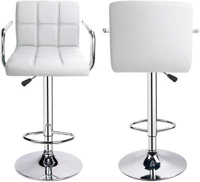Adjustable Square Bar Stools with Arm Rest White (Set of 2) - HOMEKOKO