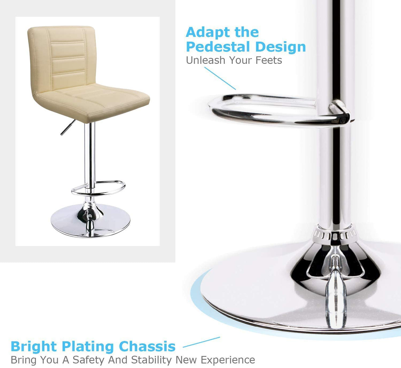 Adjustable Square Bar Stools with Back Beige (Set of 2) - HOMEKOKO