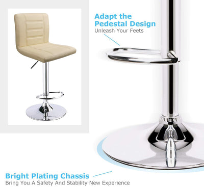 Adjustable Square Bar Stools with Back Beige (Set of 2) - HOMEKOKO