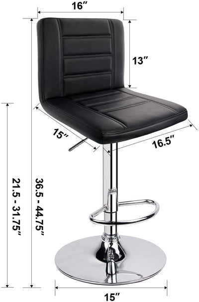 Adjustable Square Bar Stools with Back Black (Set of 2) - HOMEKOKO