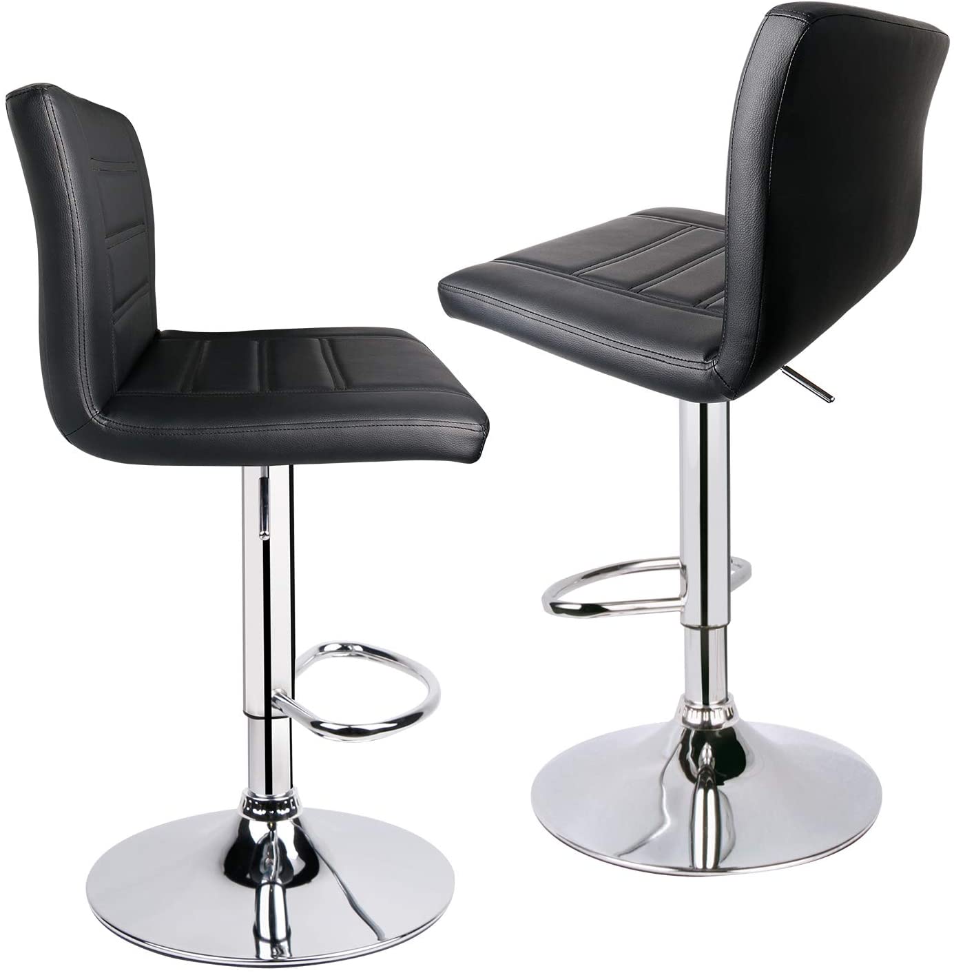 Adjustable Square Bar Stools with Back Black (Set of 2) - HOMEKOKO