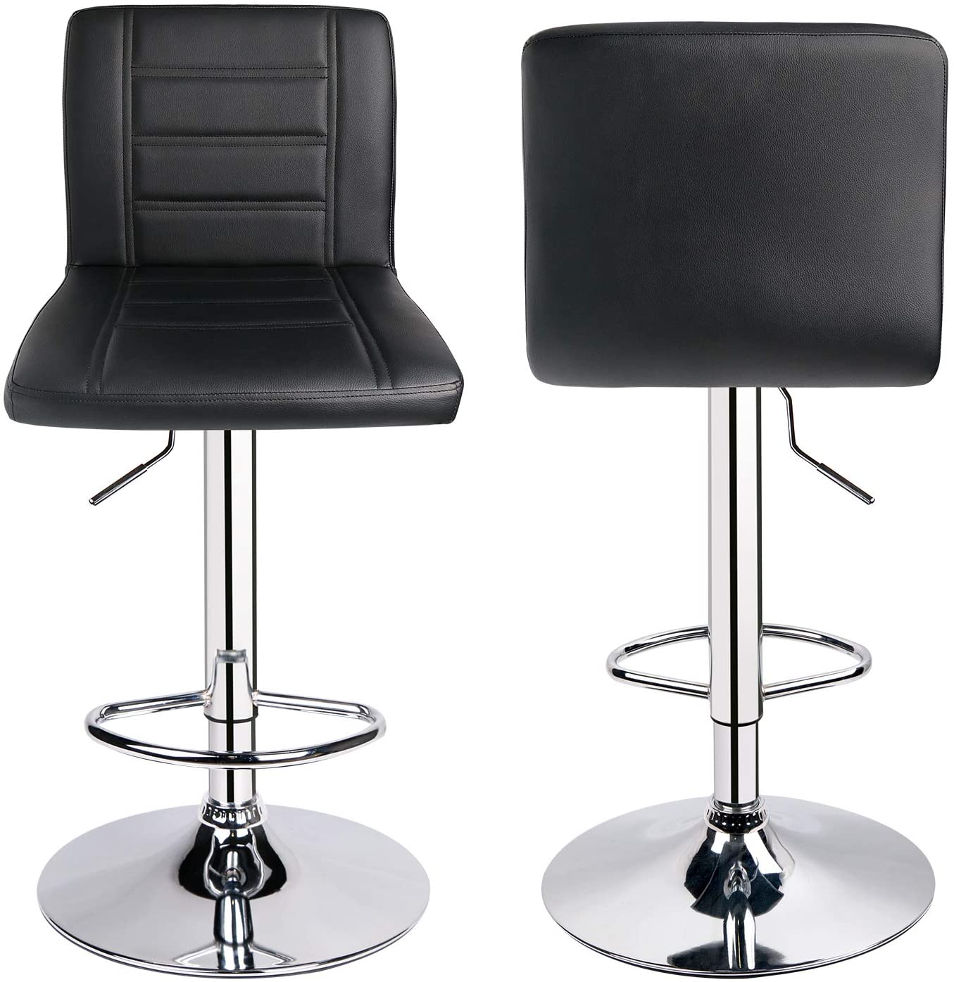 Adjustable Square Bar Stools with Back Black (Set of 2) - HOMEKOKO