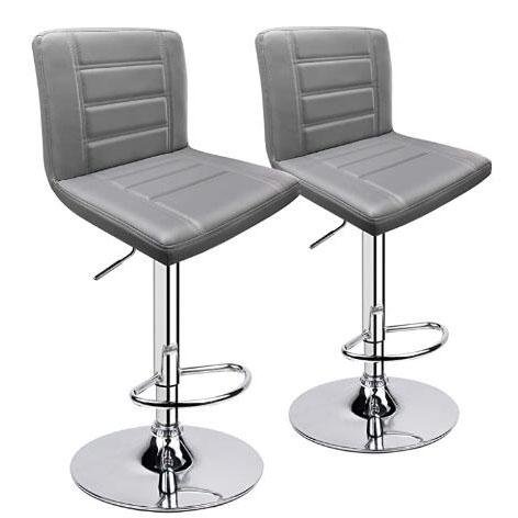 Adjustable Square Bar Stools with Back Light Grey (Set of 2) - HOMEKOKO