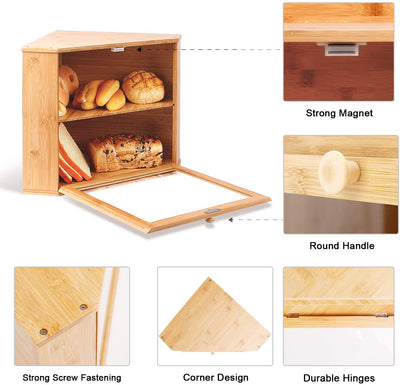 Bamboo Corner Bread Box Double Layers - HOMEKOKO