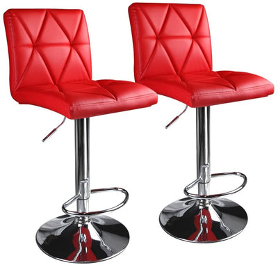 Hydraulic Diagonal Line Adjustable Square Bar Stools Red (Set of 2) - HOMEKOKO