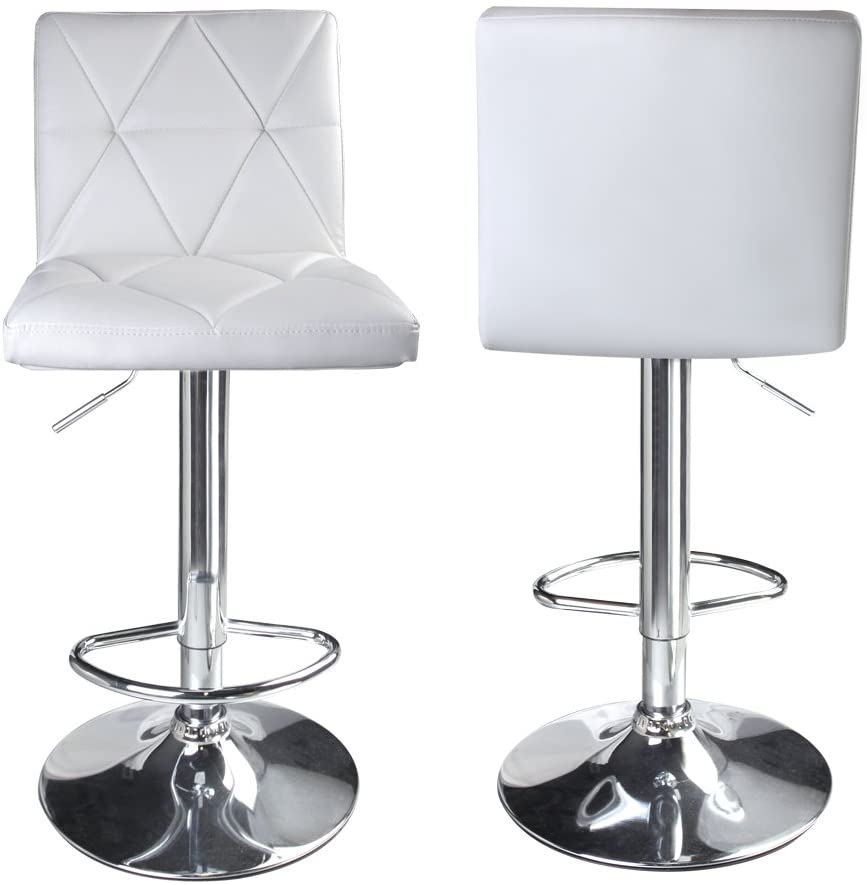 Hydraulic Diagonal Line Adjustable Square Bar Stools White (Set of 2) - HOMEKOKO