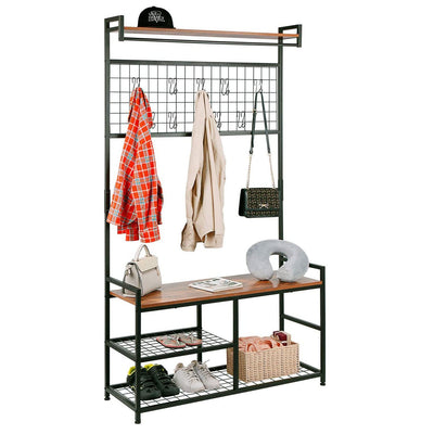 Large Entryway Hall Tree Storage Shelf with Grid - HOMEKOKO