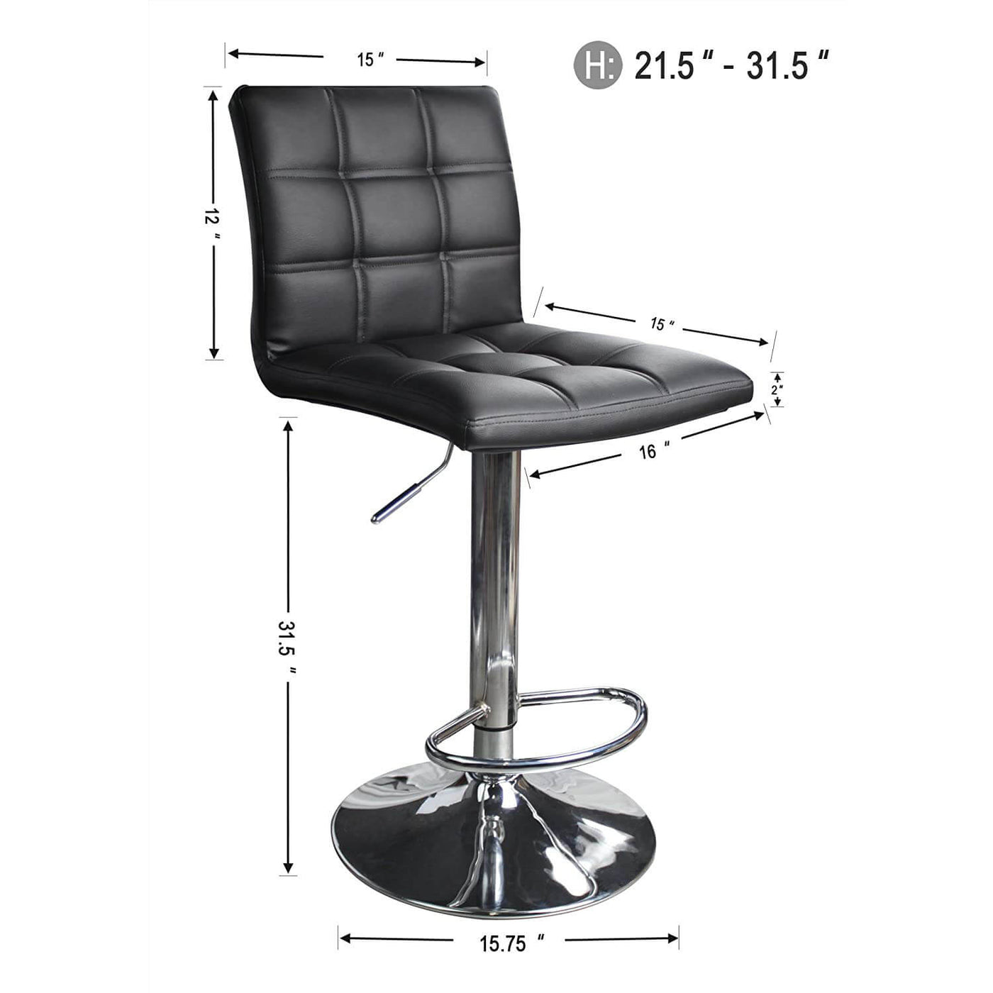 Mordern PU Leather Square Adjustable Swivel Bar Stool Black/White/ Light Grey (1 Chair) - HOMEKOKO