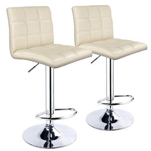 PU Leather Square Adjustable Swivel Bar Stools - HOMEKOKO