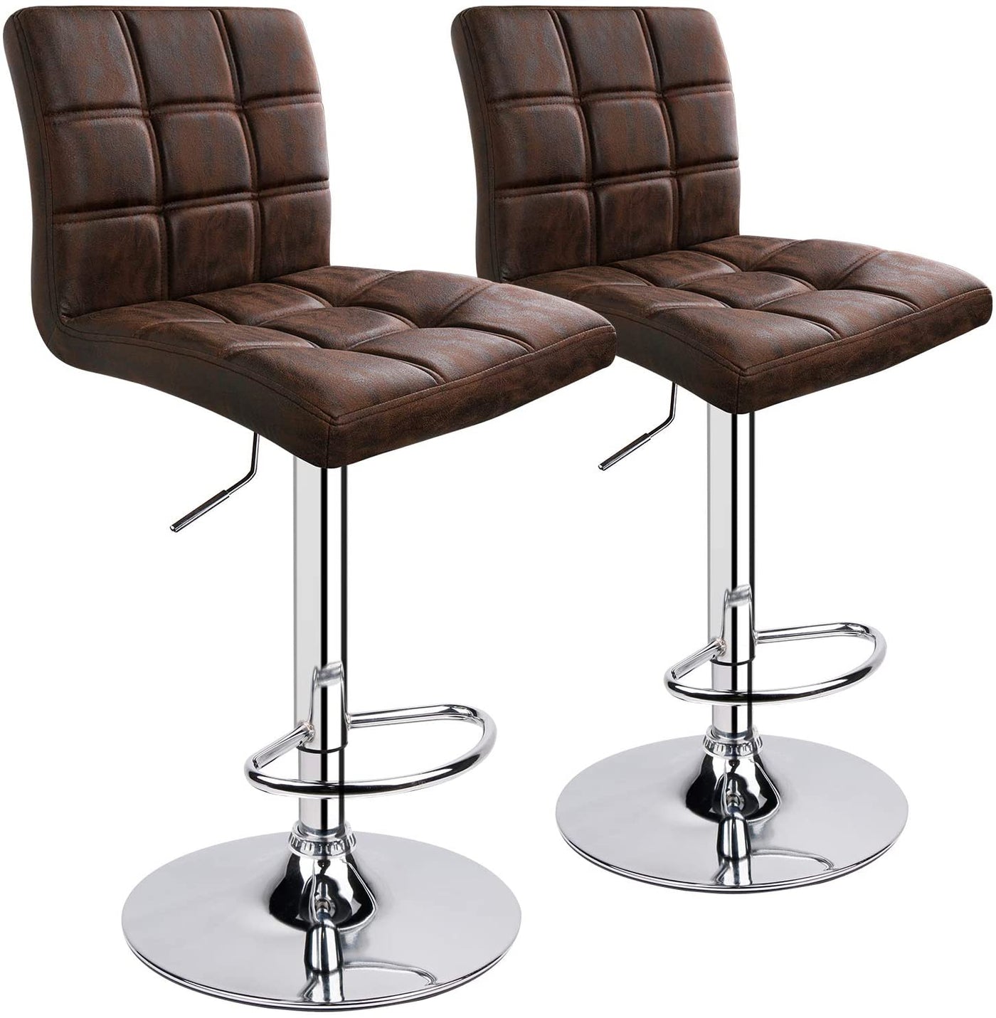 PU Leather Square Adjustable Swivel Bar Stools - HOMEKOKO