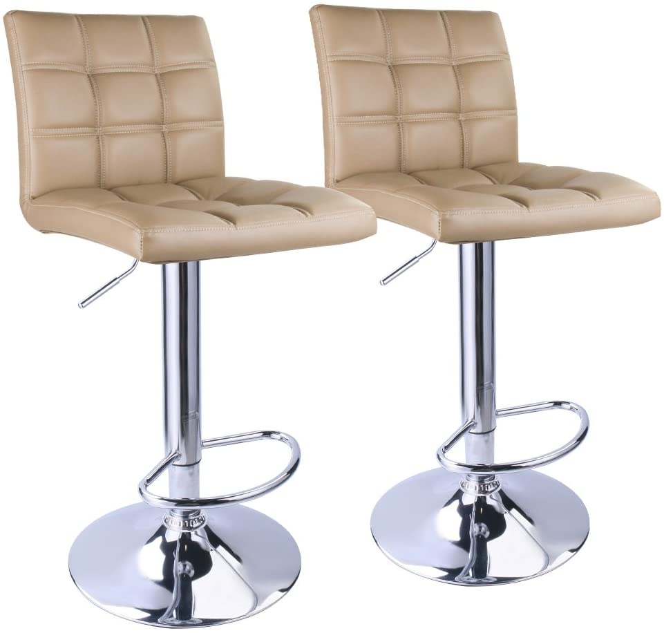 PU Leather Square Adjustable Swivel Bar Stools - HOMEKOKO