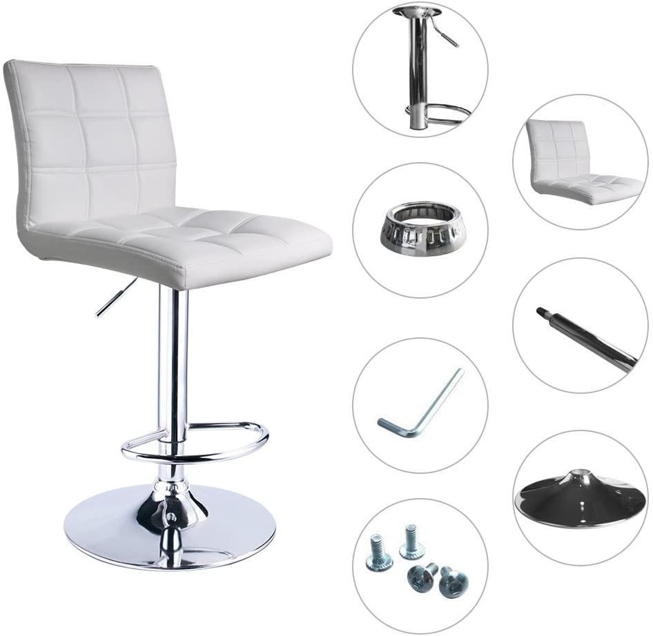PU Leather Square Adjustable Swivel Bar Stools White - HOMEKOKO