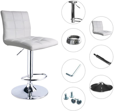 PU Leather Square Adjustable Swivel Bar Stools White - HOMEKOKO