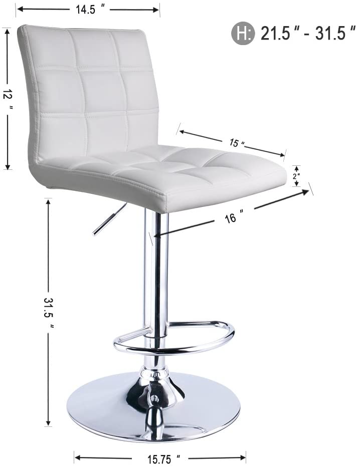 PU Leather Square Adjustable Swivel Bar Stools White - HOMEKOKO