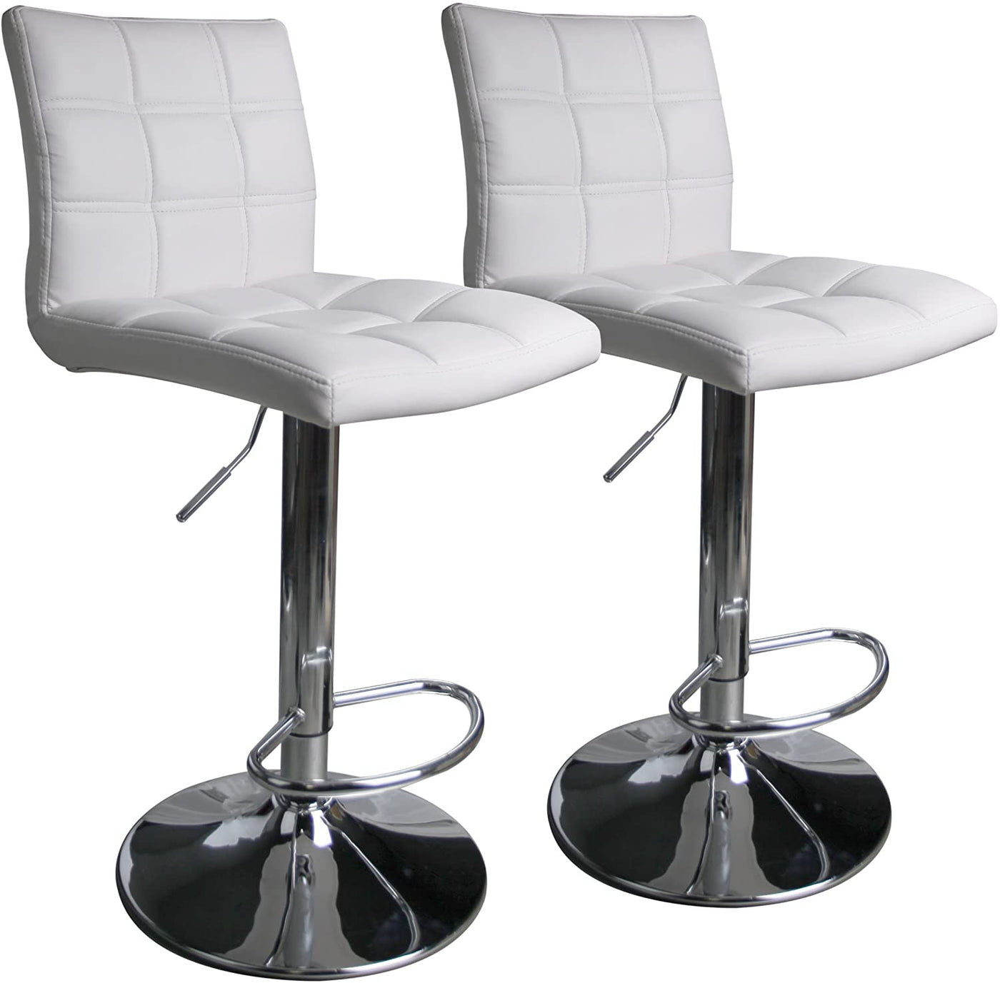 PU Leather Square Adjustable Swivel Bar Stools White - HOMEKOKO