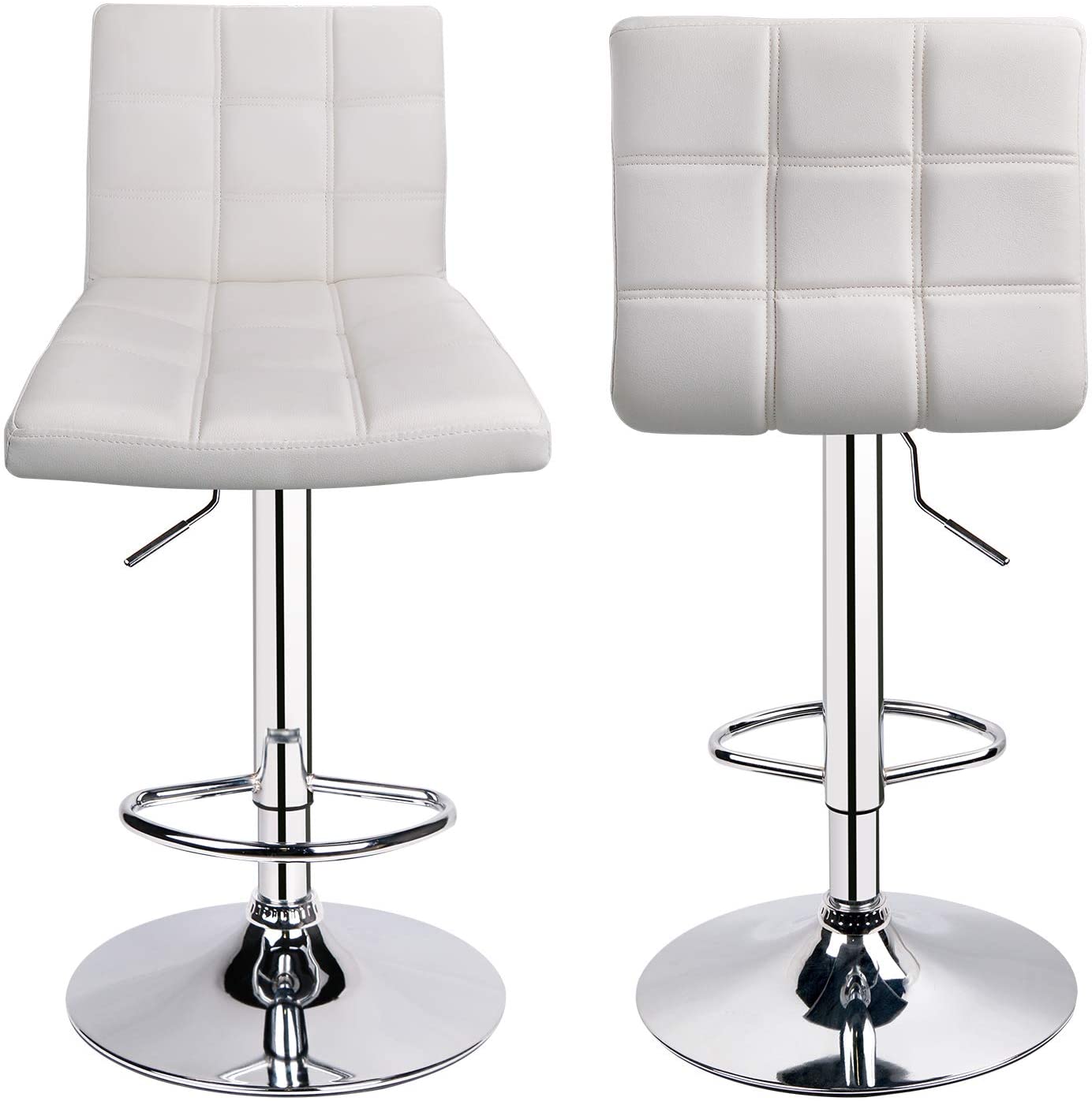 PU Leather Square Adjustable Swivel Bar Stools White - HOMEKOKO