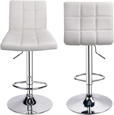 PU Leather Square Adjustable Swivel Bar Stools White - HOMEKOKO