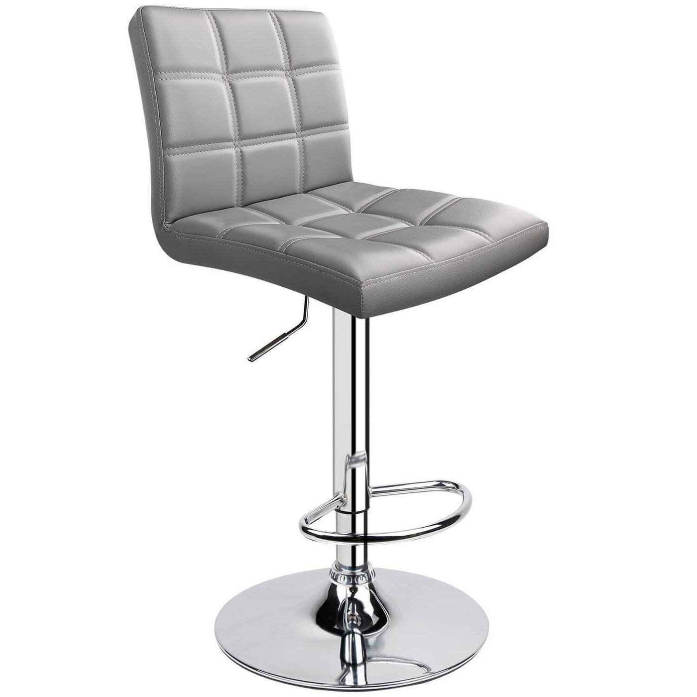 PU Leather Square Back Adjustable Swivel Bar Stool Light Grey (1 Chair) - HOMEKOKO
