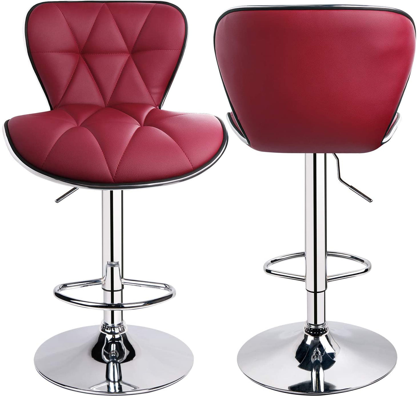 Shell Back Adjustable Swivel Bar Stool Wine Red (1 Chair) - HOMEKOKO