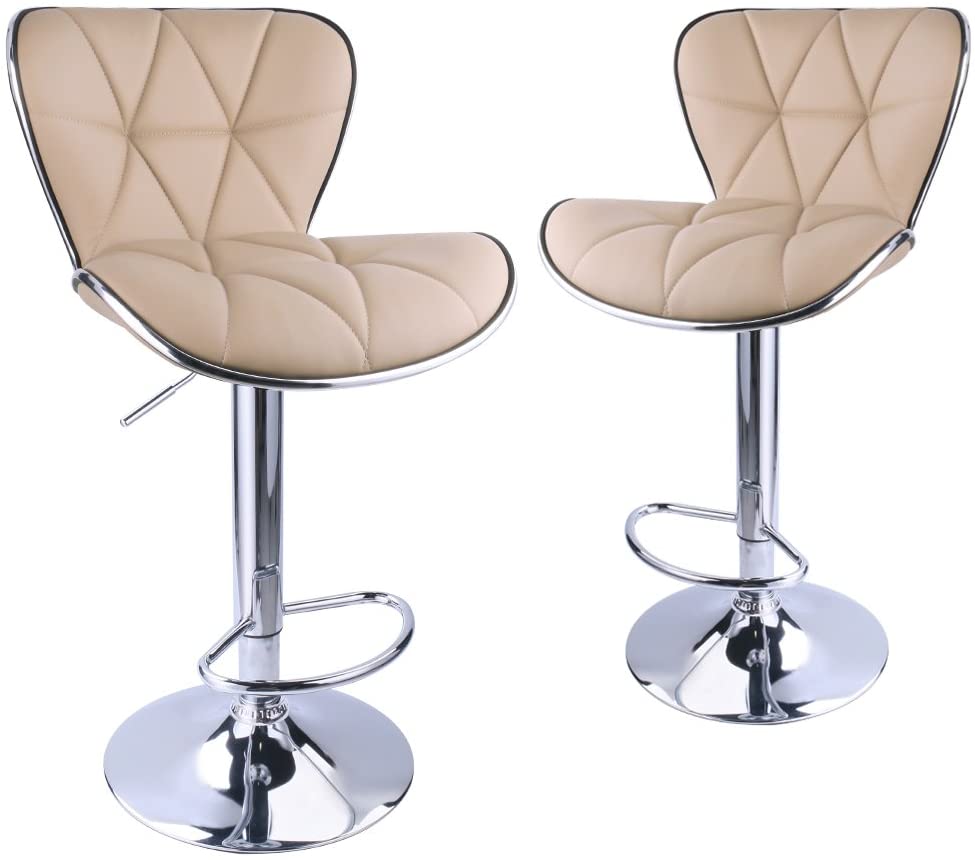 Shell Back Adjustable Swivel Bar Stools Khaki (Set of 2 ) - HOMEKOKO